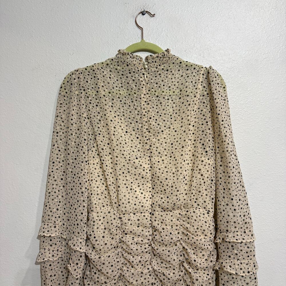 Adelyn Rae Cream Polka Dot Ruched Ruffle Long Sleeve Mini Dress Sz M NWT - Picture 8 of 12